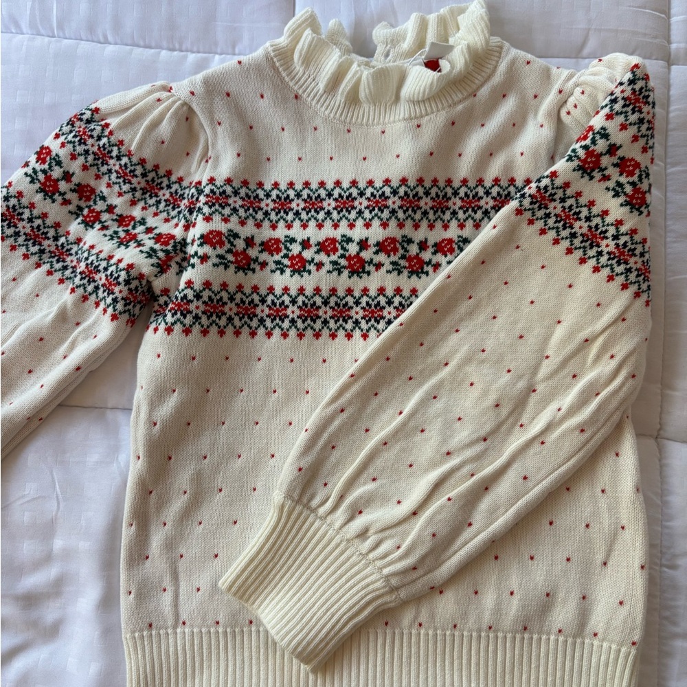 Janie and Jack Cream and Red Floral Turtleneck Sweater